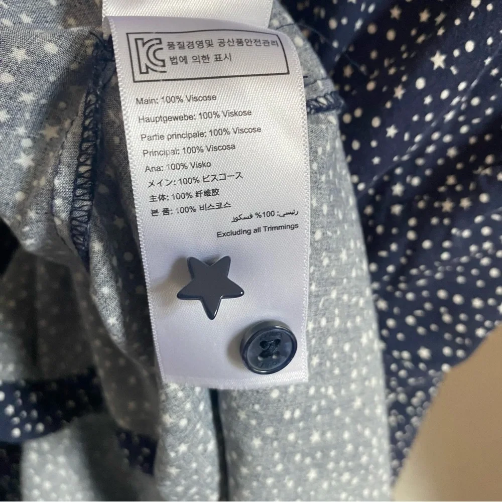 Joules Navy and White Star Print Long Sleeve Button Down Elvina Top Size US 14